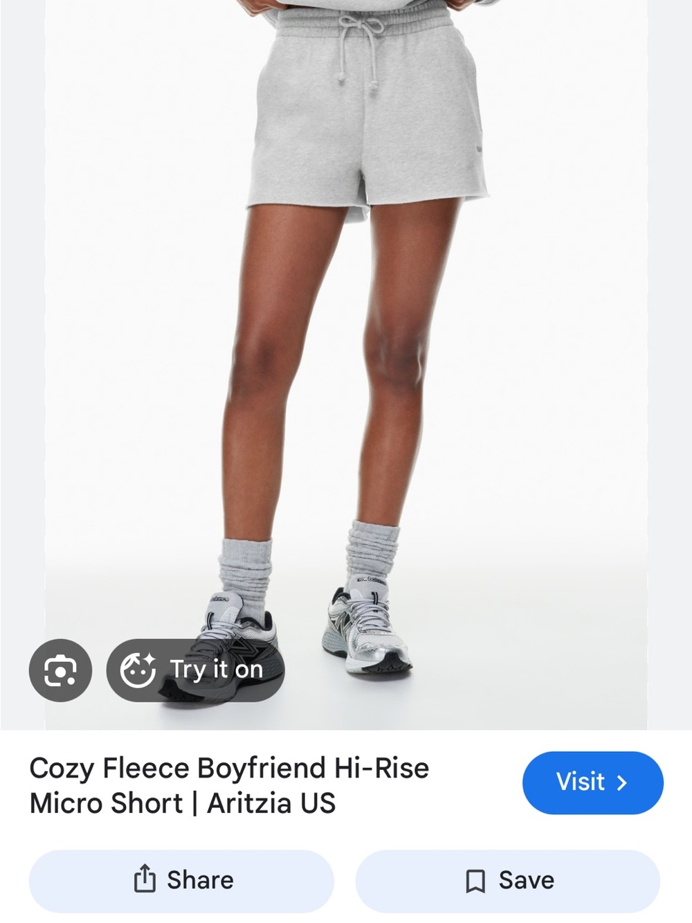 Aritzia Light Gray High-Rise Cozy Fleece Shorts